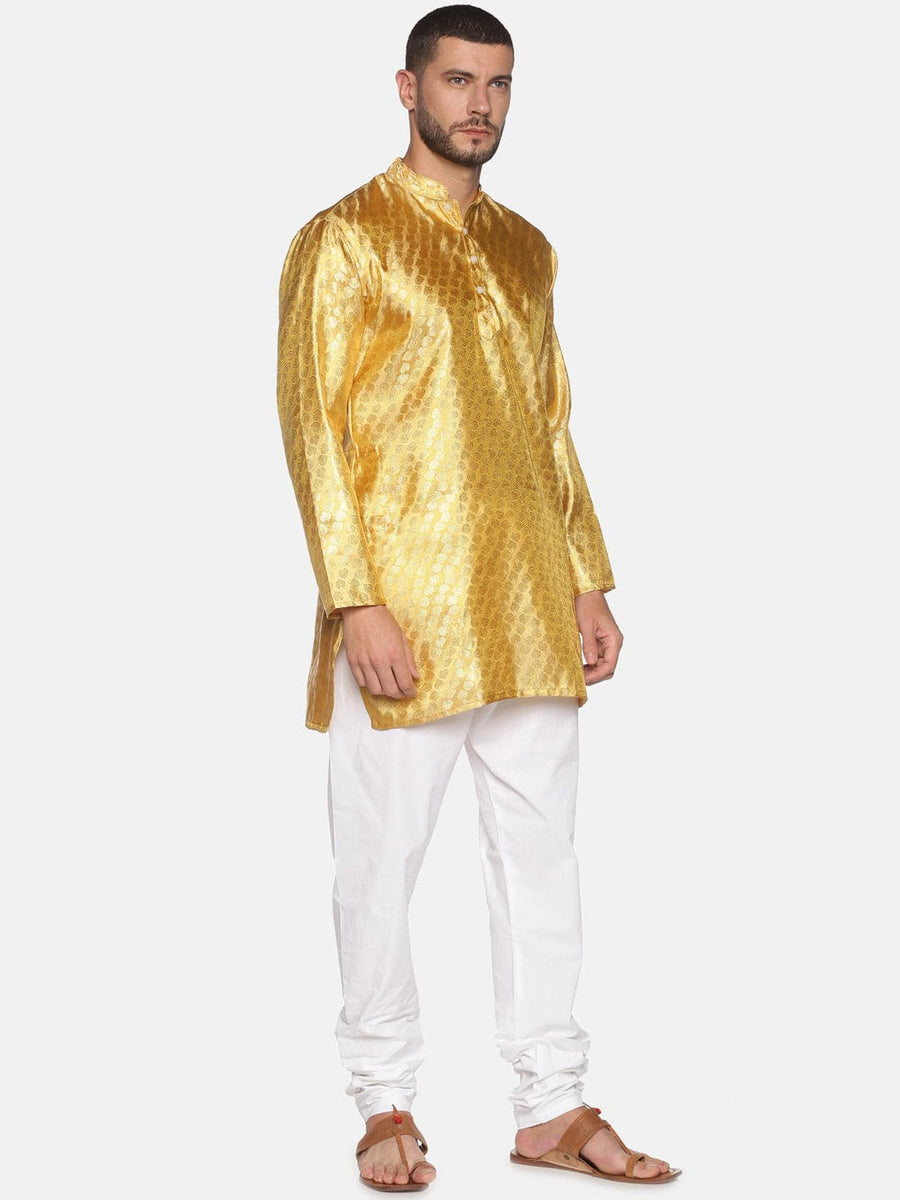 Men Gold Colour Polyester Kurta Pyjama Set