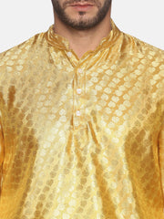 Men Gold Colour Polyester Kurta Pyjama Set