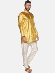 Men Gold Colour Polyester Kurta Pyjama Set