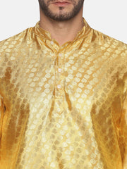 Men Gold Colour Polyester Kurta Pyjama Set
