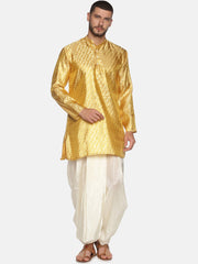 Men Gold Colour Polyester Kurta Dhoti Pant Set