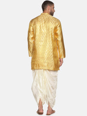 Men Gold Colour Polyester Kurta Dhoti Pant Set