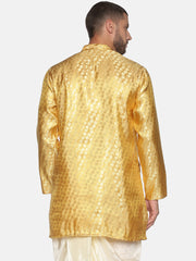 Men Jacquard Gold Leaf Long Kurta.