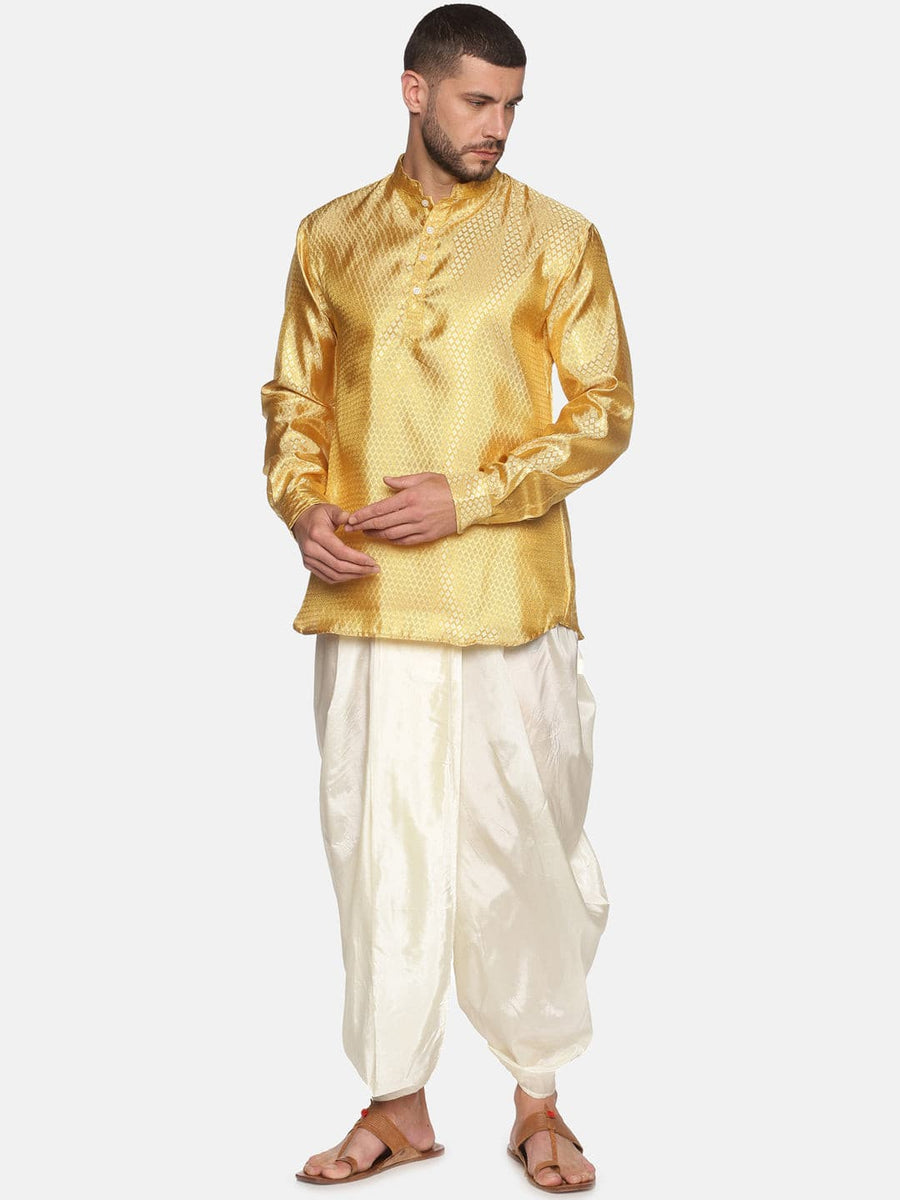 Men Gold Colour Polyester Kurta Dhoti Pant Set