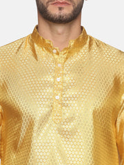 Men Gold Colour Polyester Kurta Dhoti Pant Set