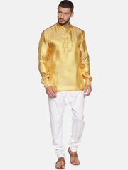 Men Gold Colour Polyester Kurta Pyjama Set