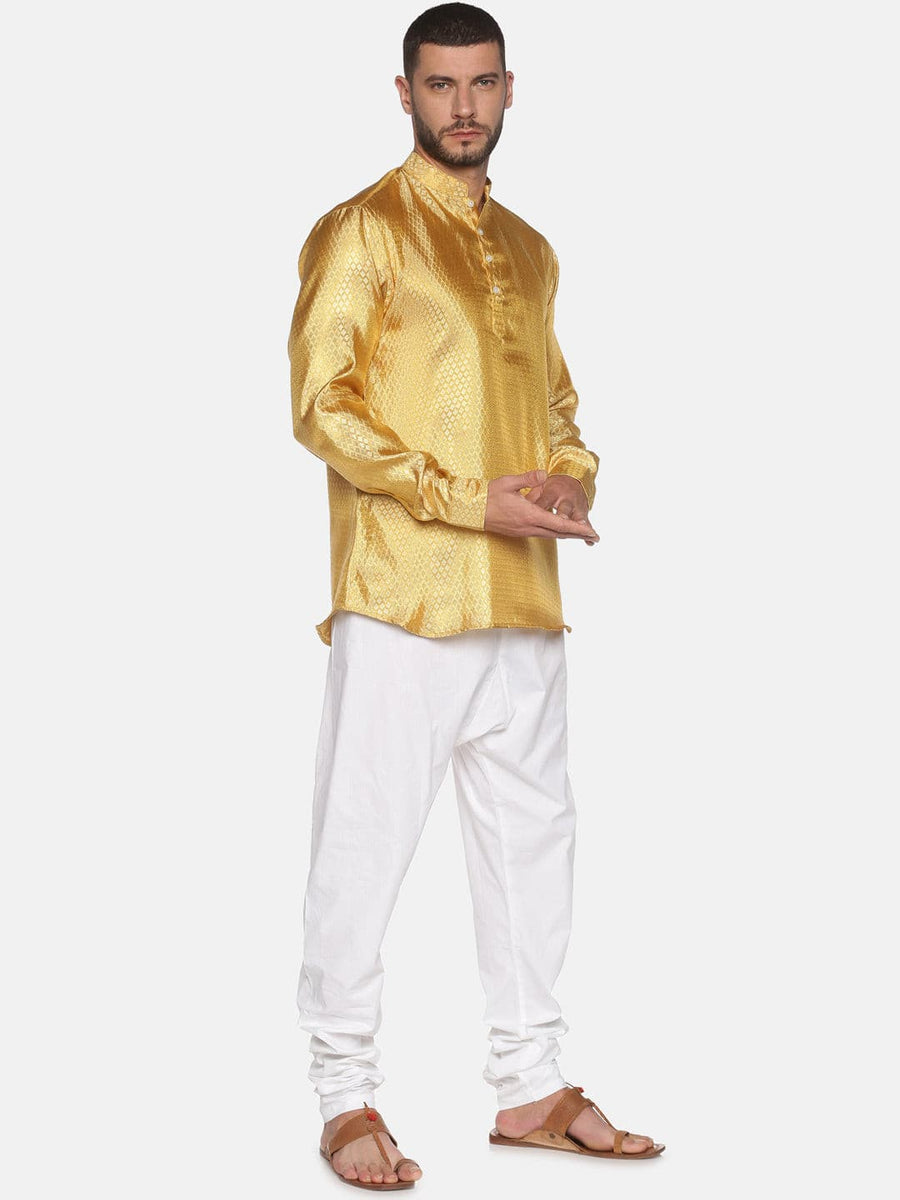 Men Gold Colour Polyester Kurta Pyjama Set