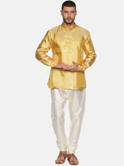 Men Gold Colour Polyester Kurta Pyjama Set