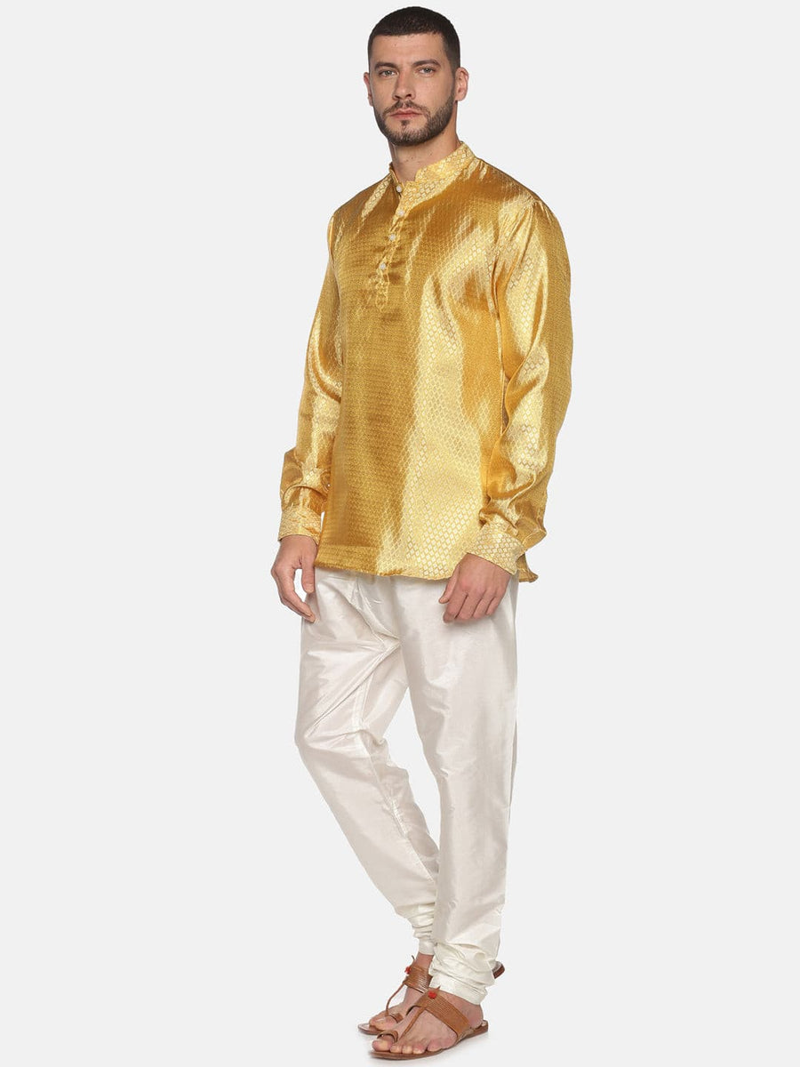 Men Gold Colour Polyester Kurta Pyjama Set