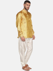 Men Gold Colour Polyester Kurta Pyjama Set