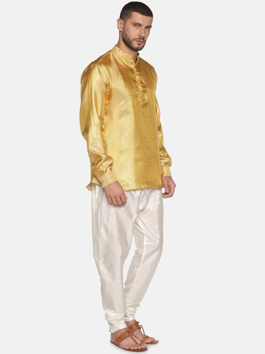 Men Gold Colour Polyester Kurta Pyjama Set