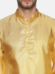 Men Gold Colour Polyester Kurta Pyjama Set