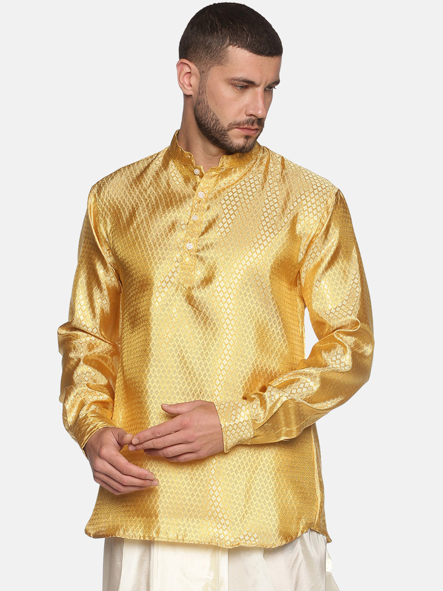 Men Jacquard Gold Diamond Short Kurta