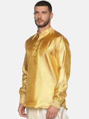 Men Jacquard Gold Diamond Short Kurta.