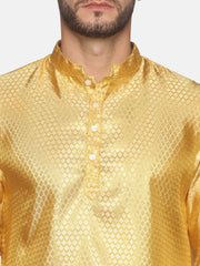 Men Jacquard Gold Diamond Short Kurta.
