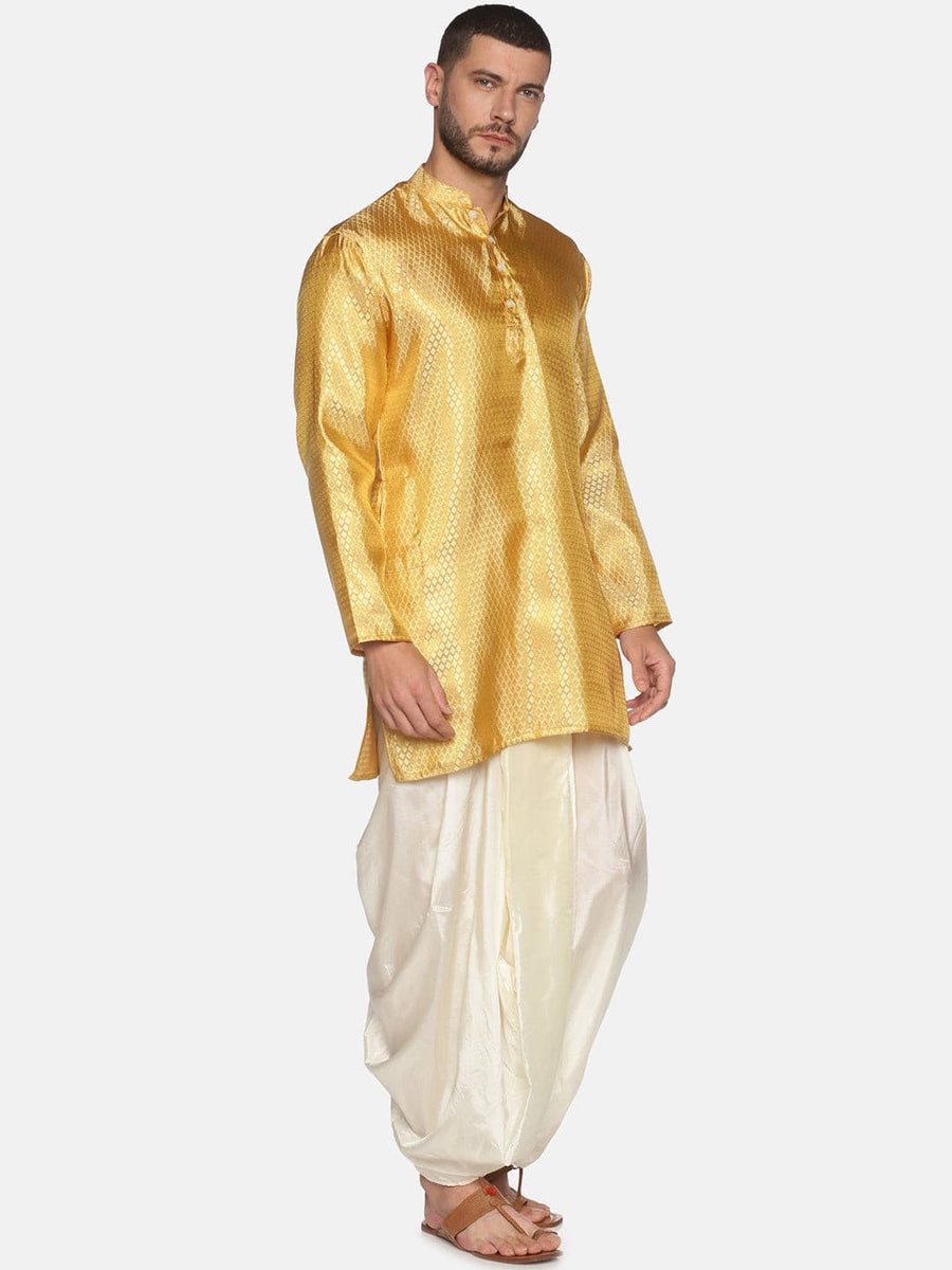 Men Gold Colour Polyester Kurta Dhoti Pant Set