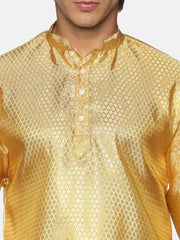 Men Gold Colour Polyester Kurta Dhoti Pant Set.