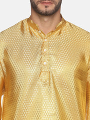 Men Gold Colour Polyester Kurta Pyjama Set