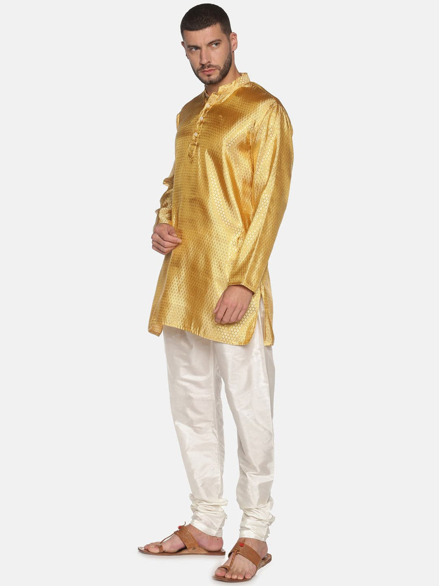 Men Gold Colour Polyester Kurta Pyjama Set