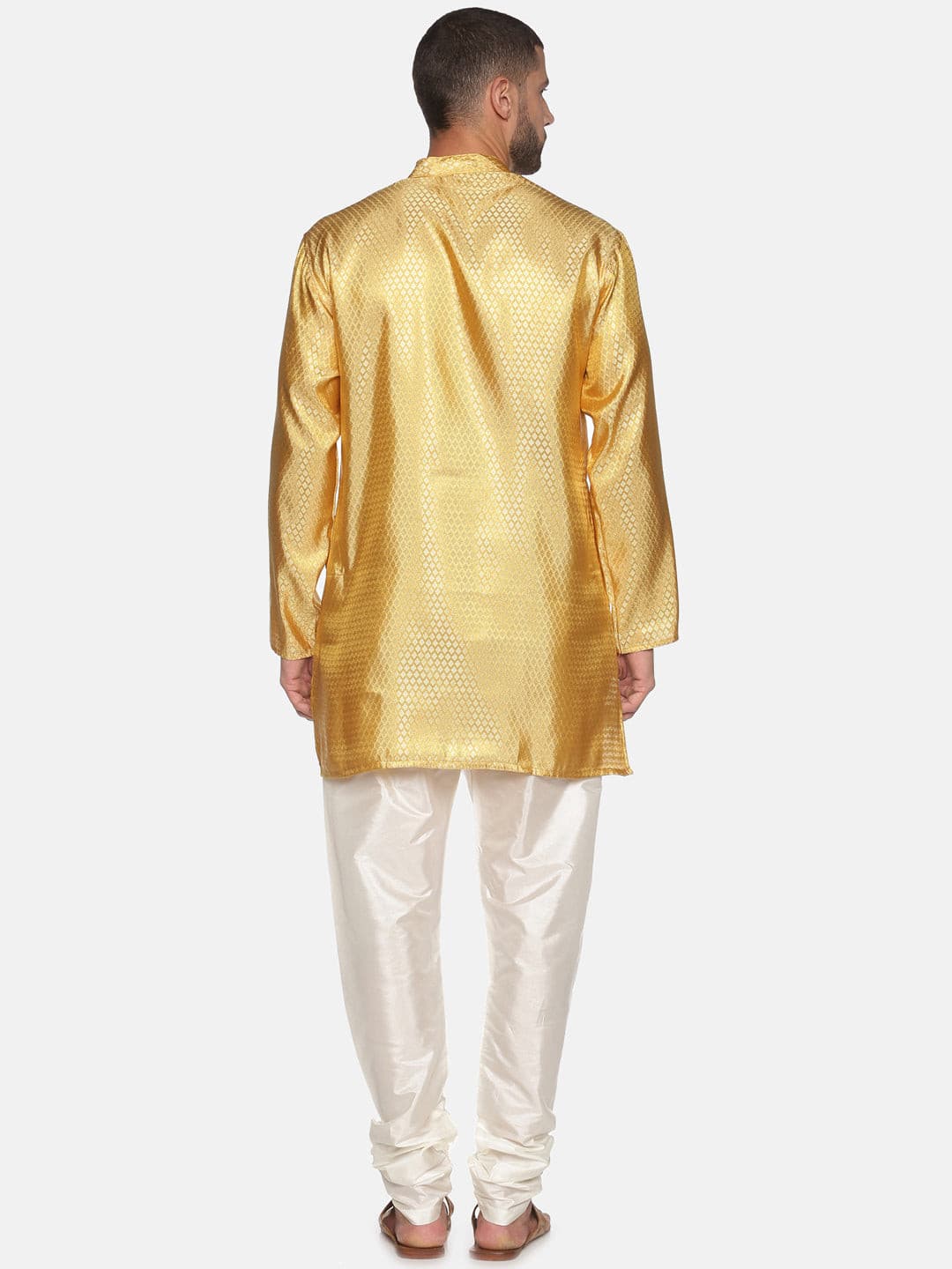 Men Gold Colour Polyester Kurta Pyjama Set