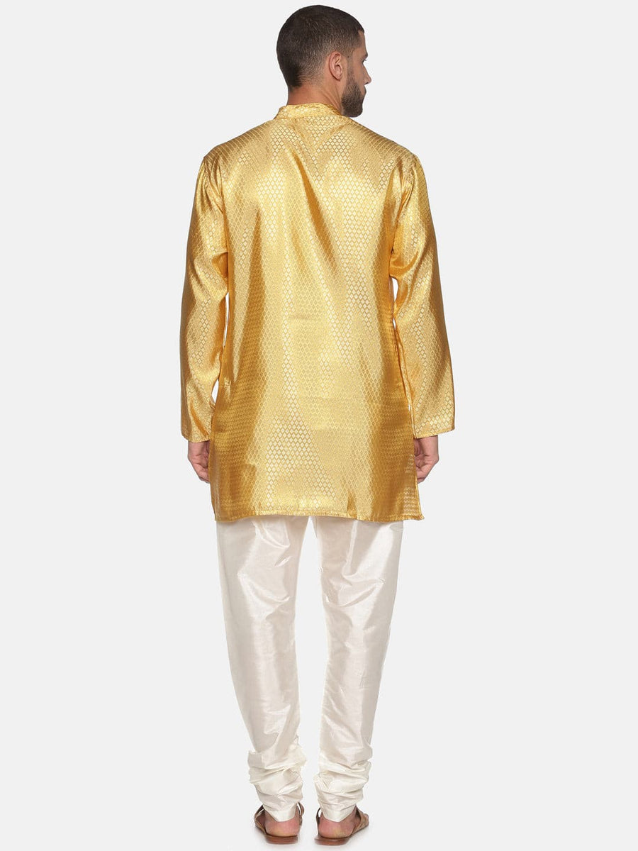 Men Gold Colour Polyester Kurta Pyjama Set