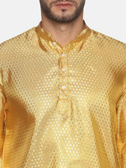 Men Gold Colour Polyester Kurta Pyjama Set