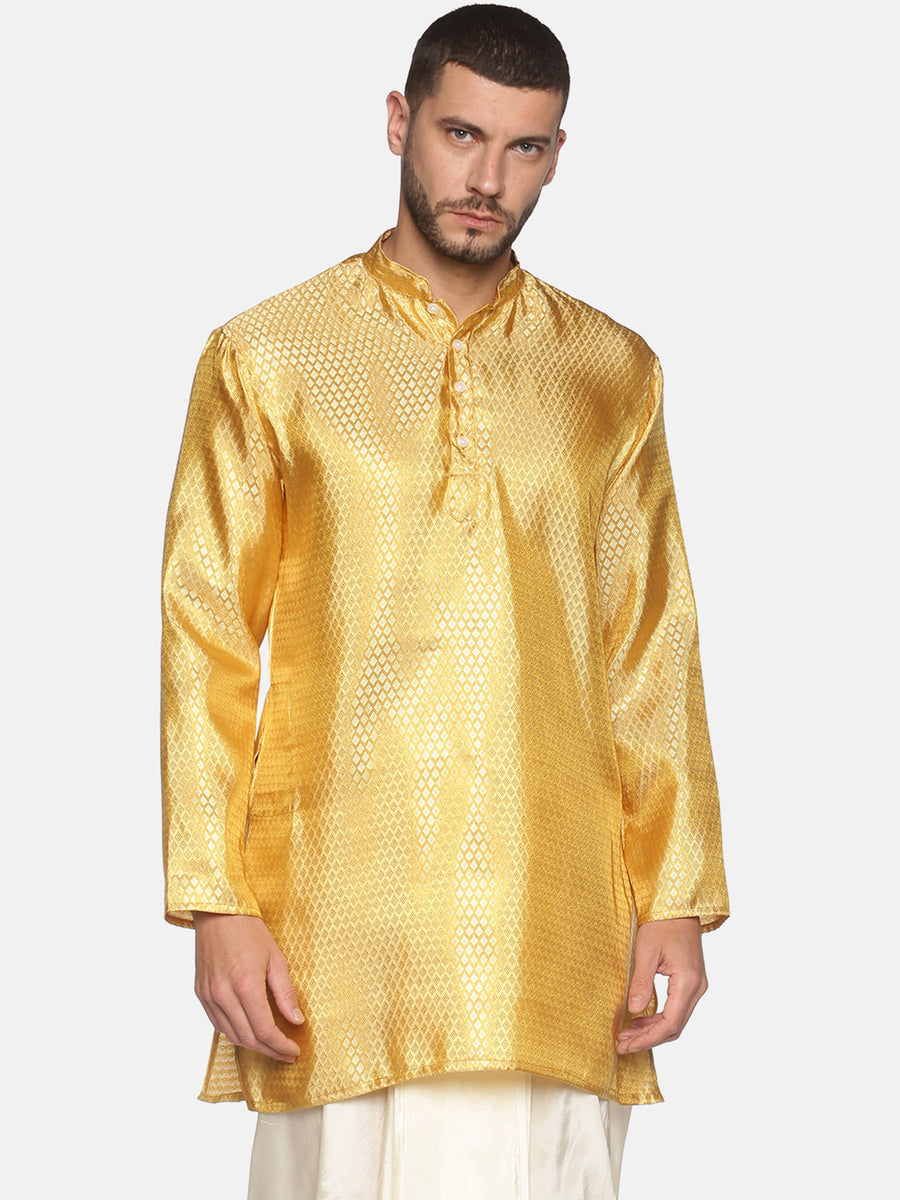 Men Jacquard Gold Diamond Long Kurta