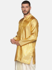 Men Jacquard Gold Diamond Long Kurta.