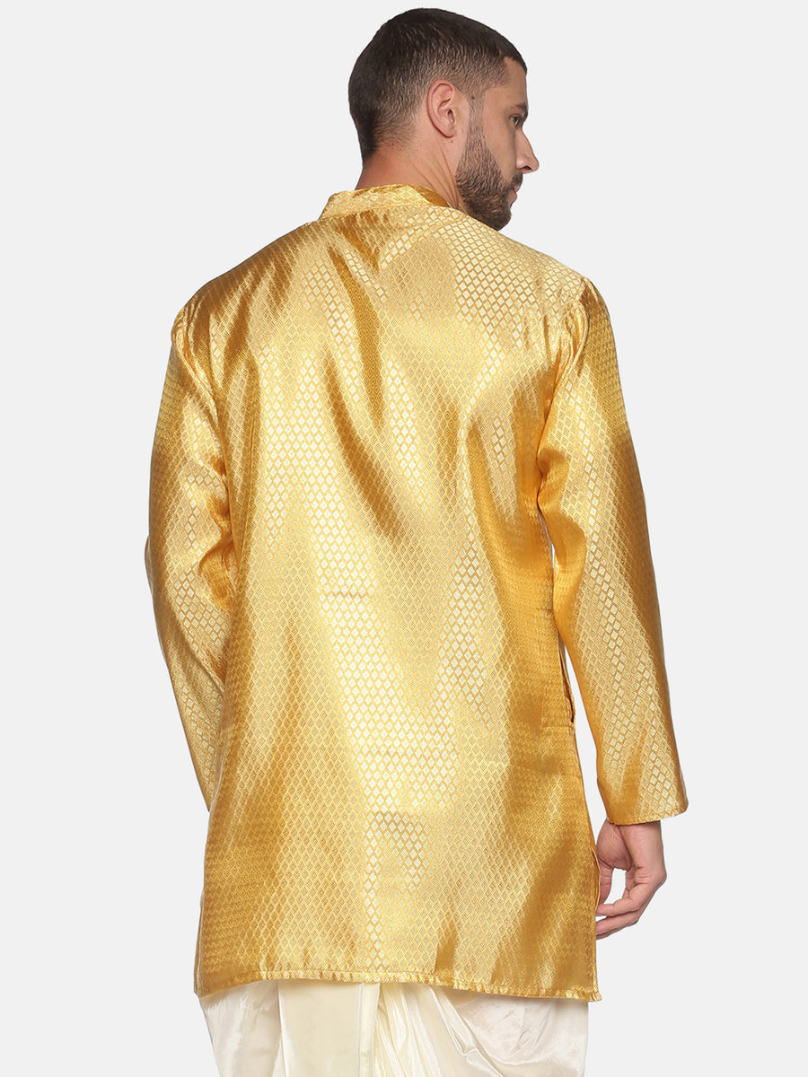 Men Jacquard Gold Diamond Long Kurta.