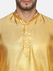 Men Jacquard Gold Diamond Long Kurta.