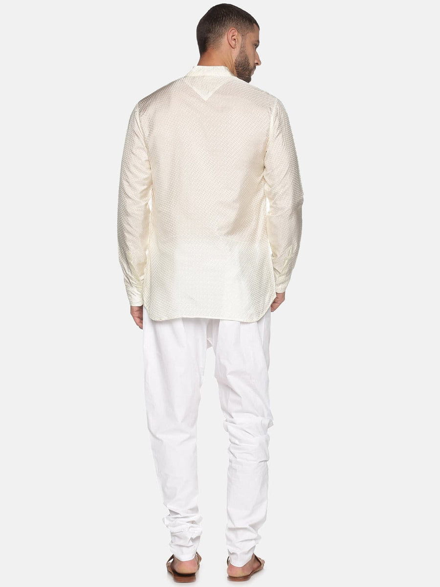 Men Cream Colour Art Silk Kurta Pyjama Set.