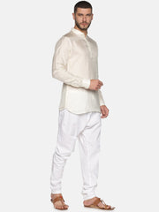 Men Cream Colour Art Silk Kurta Pyjama Set.