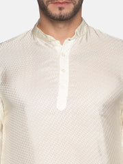 Men Cream Colour Art Silk Kurta Pyjama Set.