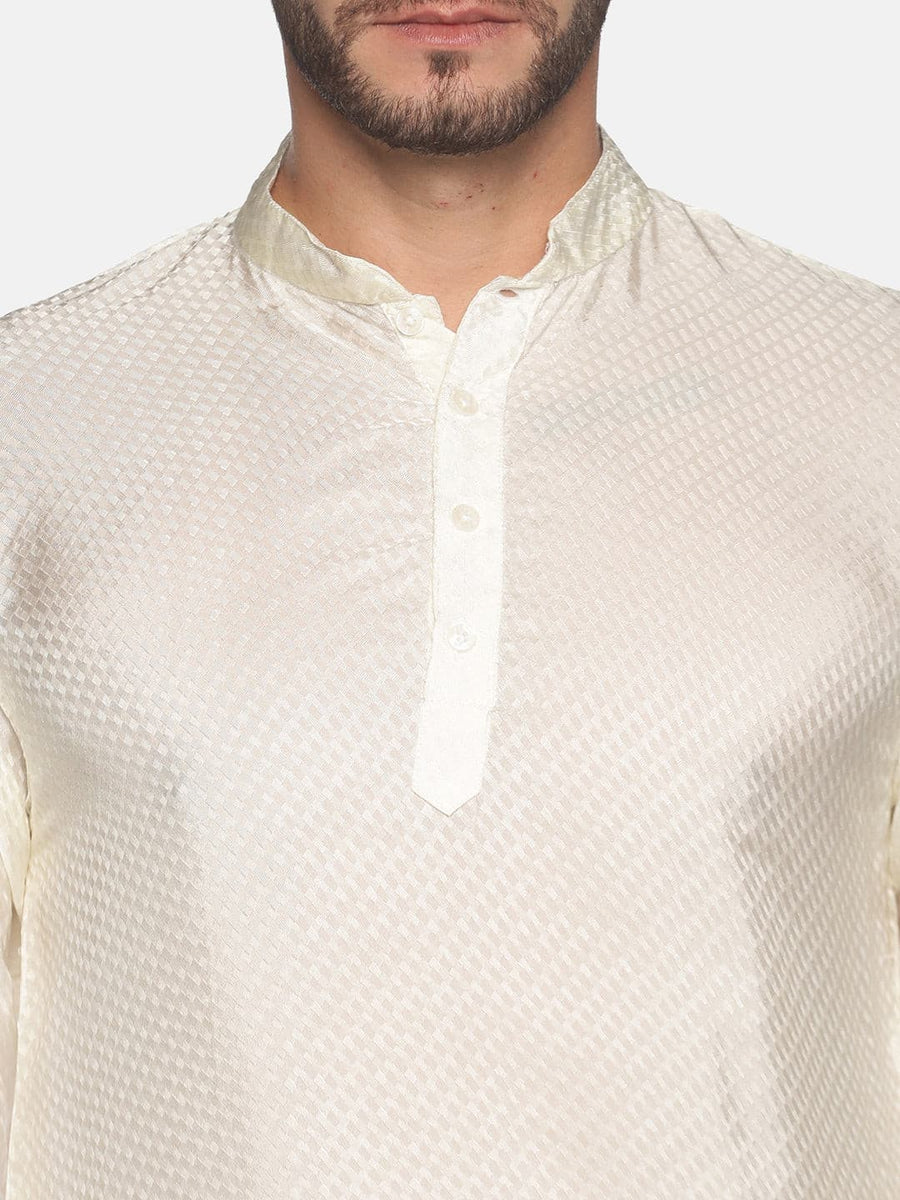Men Cream Colour Art Silk Kurta Pyjama Set.