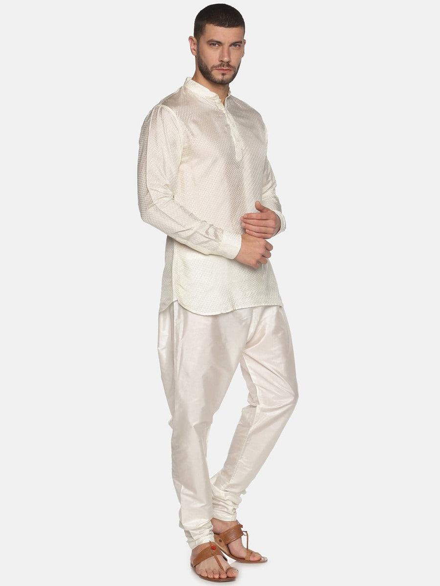 Men Cream Colour Art Silk Kurta Pyjama Set.