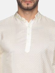 Men Cream Colour Art Silk Kurta Pyjama Set.