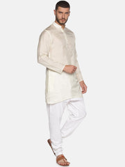 Men Cream Colour Art Silk Kurta Pyjama Set.