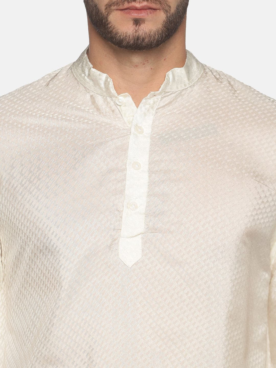 Men Cream Colour Art Silk Kurta Pyjama Set.