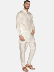 Men Cream Colour Art Silk Kurta Pyjama Set.