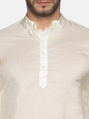 Men Cream Colour Art Silk Kurta Pyjama Set.