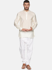 Men Cream Colour Art Silk Kurta Pyjama Set