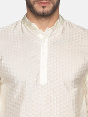 Men Cream Colour Art Silk Kurta Pyjama Set.