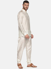 Men Cream Colour Art Silk Kurta Pyjama Set.