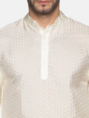 Men Cream Colour Art Silk Kurta Pyjama Set.