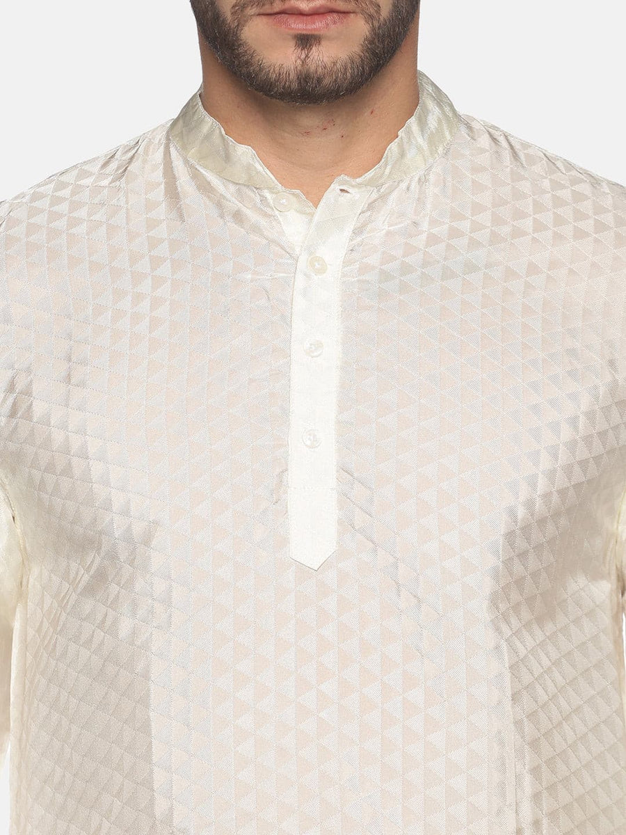 Men Cream Colour Art Silk Kurta Pyjama Set.