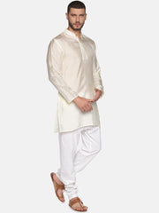 Men Cream Colour Art Silk Kurta Pyjama Set.