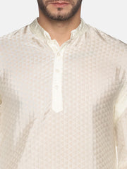 Men Cream Colour Art Silk Kurta Pyjama Set.