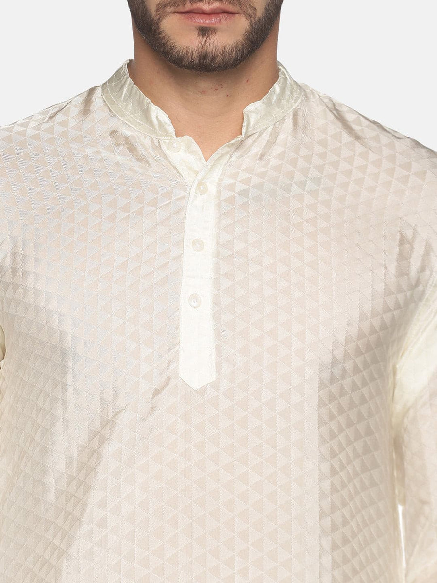 Men Cream Colour Art Silk Kurta Pyjama Set.