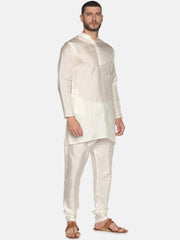 Men Cream Colour Art Silk Kurta Pyjama Set.