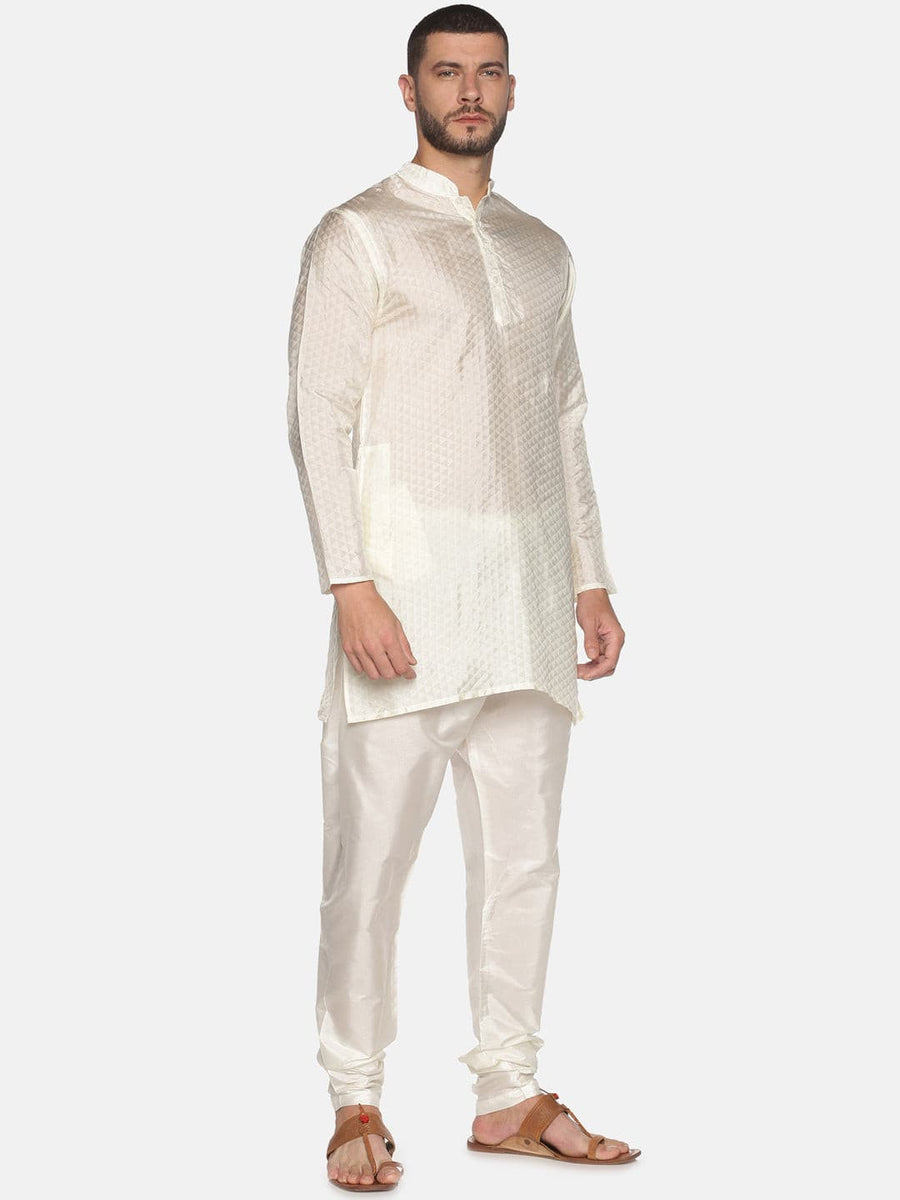 Men Cream Colour Art Silk Kurta Pyjama Set.